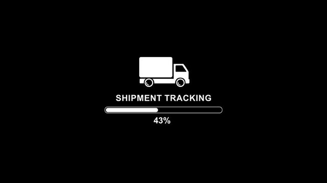 Shipment tracking progress bar animation with truck and 100 percent completion on white background delivery progress 4k animation video.