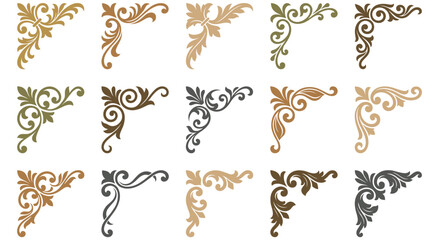 Ornate vintage corner borders set with classic floral scroll patterns. © Akter