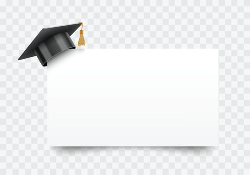 Graduation cap resting on a blank white diploma with transparent background for academic achievements