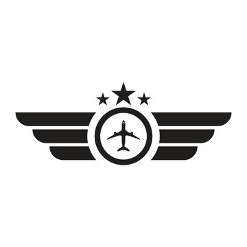 Pilot wings badge with airplane silhouette on a white background aviation emblem design