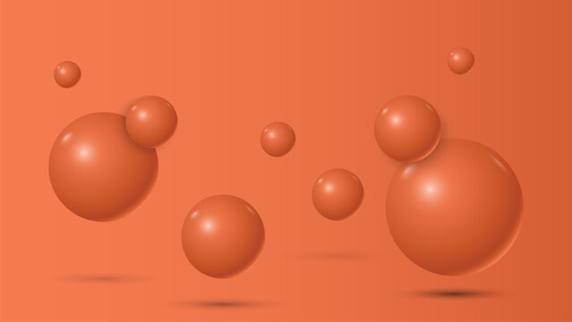 Floating terracotta spheres in a minimalist composition against a warm orange background