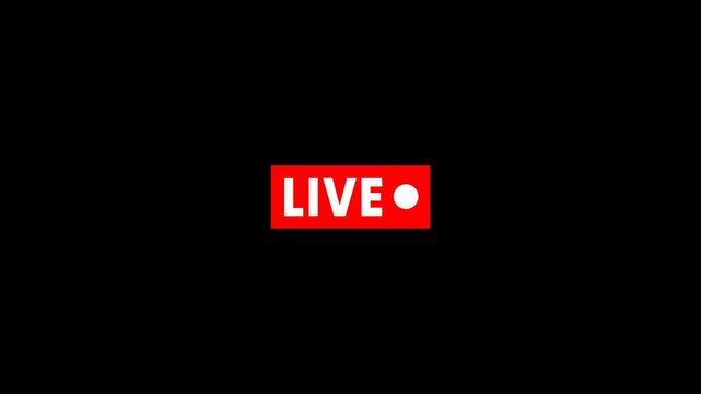 Animation of live button on transparent background with alpha channel. simple live streaming icon animation. live button Animation. live streaming and broadcast icon with alpha channel.