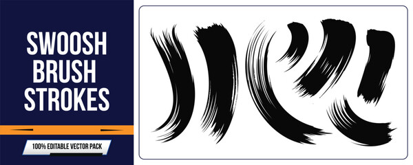 Fototapeta premium Swoosh Brush Strokes Abstract Black Vector Ink
