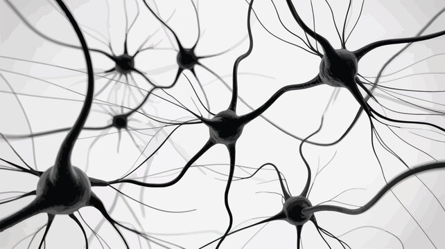 Abstract neuron network vector illustration black and white background with interconnected brain cells nerve synapses human intelligence science technology