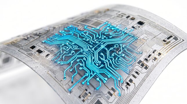 Glowing Blue Chip on Flexible Circuit Board