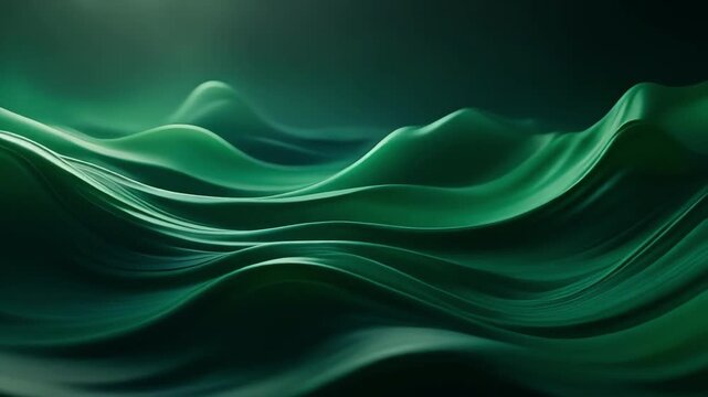 Abstract green waves flowing in cinematic motion during twilight with subtle light shifts for conceptual backgrounds