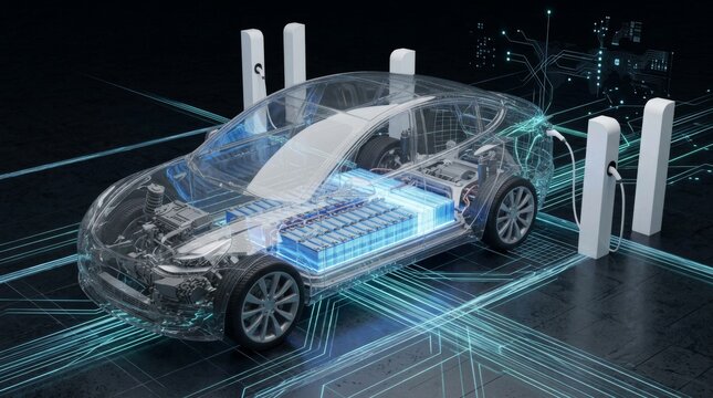 Electric car charging technology illustration