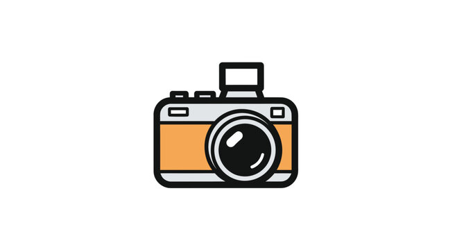Retro style analog camera icon with orange details