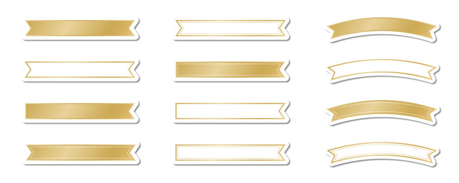 Gold ribbon stickers set with shadows