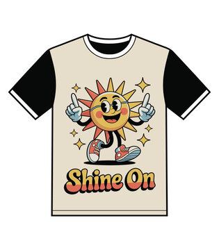 Vintage Cartoon Sun Mascot T shirt Design with Shine On Text
