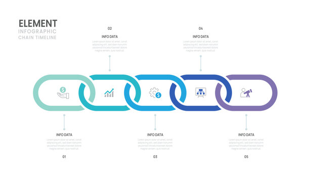 Infographic business timeline chain diagram 5 steps to success template. presentation and workflows vector illustration.