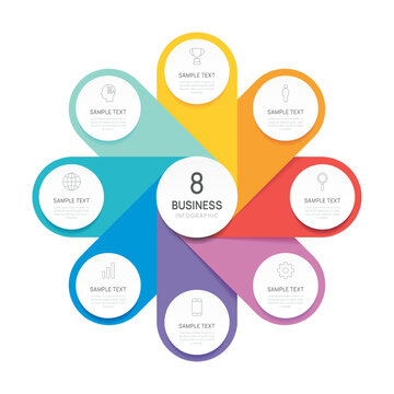 Venn diagram infographic chart simple template for business, 8 steps Cycle diagram presentation and icon elements.