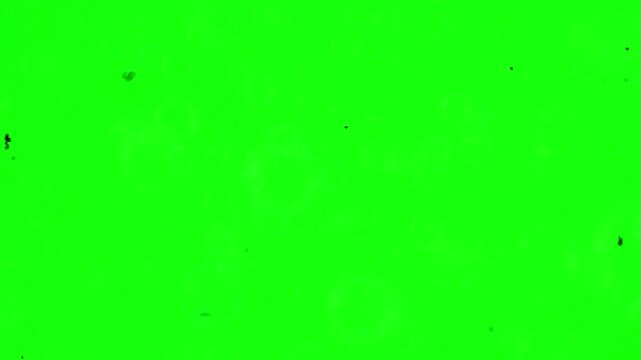 Transparent soap bubbles floating upwards against a solid green background