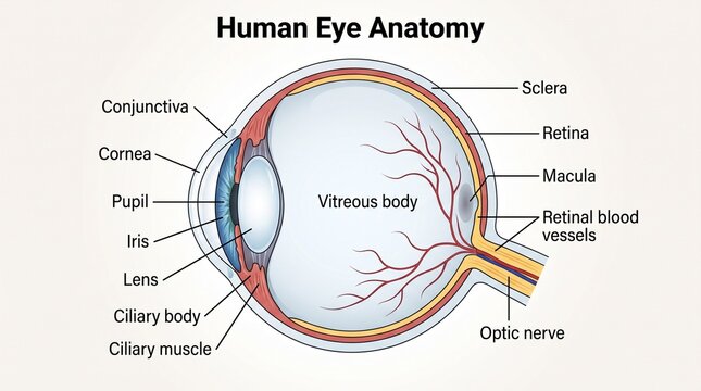 Human Eye Anatomy Diagram Showing Internal and External Structures