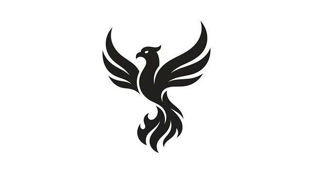 Phoenix bird logo design, stylized mythical fire bird icon isolated on white background