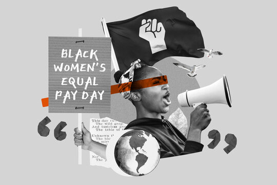 Women's equal pay, black woman protesting remix