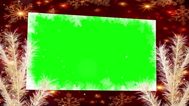Animated christmas frame with snowflakes on red holiday background winter
