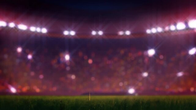 Cricket stumps on a professional stadium pitch. LED wicket set for a night match.