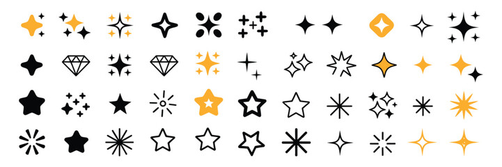 Sparkle star icon vector set, large collection of glitter and star symbols, shiny decorative elements, magic effects ©   