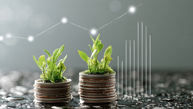 trees growing on coins, business with csr practice, Save and growing finance