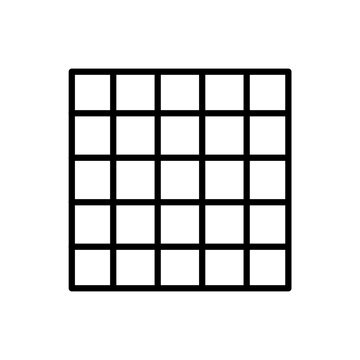 Minimal icon of a 2D or QRD acoustic diffuser panel grid pattern for sound treatment.