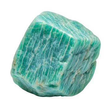 Rough teal amazonite gemstone specimen on transparent background with amazonite mineral distinctive