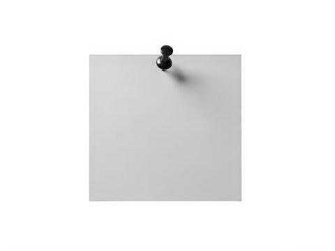 Blank square paper note pinned with a black push pin isolated on transparent background