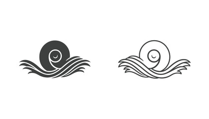 Snail Shell Icon Set with Stylized Wave Pattern in Solid and Outline Vector Styles © Md