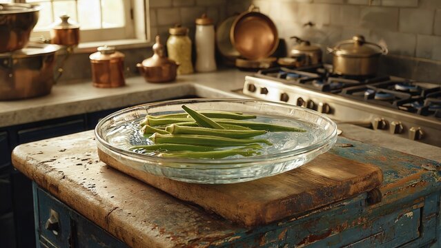 Green Beans Prepared On Kitchen Counter