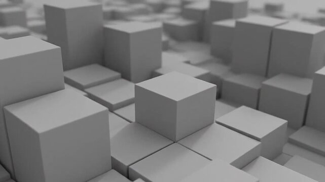 A monochromatic abstract background featuring many rising geometric cubes