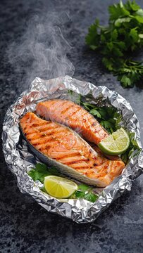Salmon fillet with lime in foil