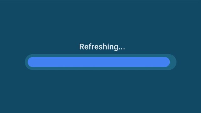 Animated motion graphics showing a blue progress bar refreshing over a transparent alpha channel background. Represents web page reloads, data synchronization, or system update actions.
