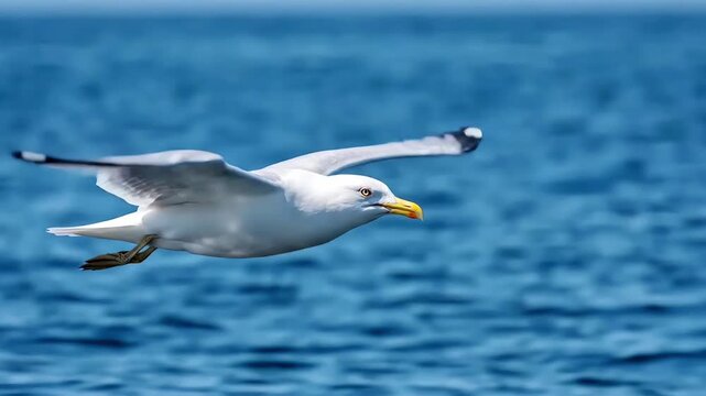 Majestic Seagull Gliding Over Blue Ocean in Cinematic Slow Motion Wildlife Footage