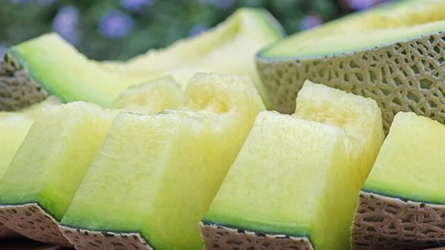 Melon cantaloupe on wooden board.