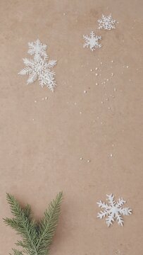 Winter Flat Lay With Snowflakes And Pine