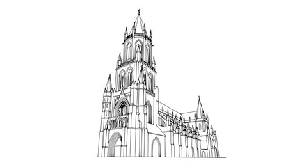 Obraz premium Gothic Cathedral Sketch - Architectural Outline Drawing of Historic Building