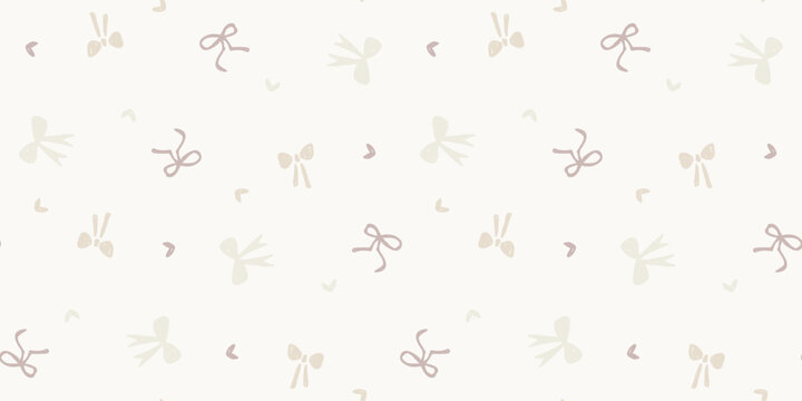 Seamless background pattern with dense hand drawn minimalist cute beige ribbon bows on cream
