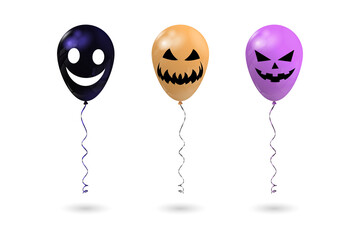 Spooky Halloween balloons with smiley and jack o lantern faces for party decorations transparent background © Mahmuda