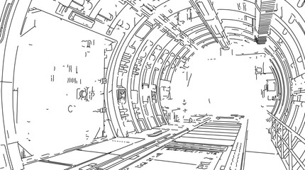 Fototapeta premium Sci-Fi Underground Shelter Blast Door Comic Illustration