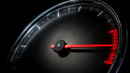 Naklejka premium Tachometer in the Red Zone Symbolizing Maximum Performance and Success