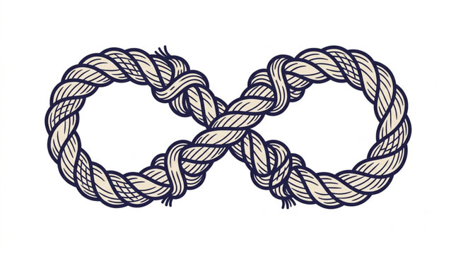 Intricate infinity knot illustration in black and white.