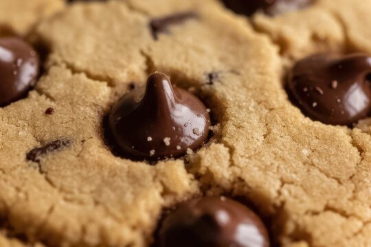 Close up chocolate chip cookie with melted chips