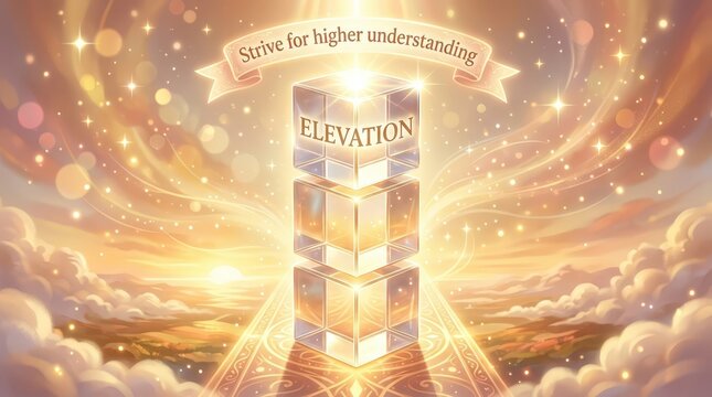 Ascension and Enlightenment: Shining Cubes of Elevation in a Heavenly Sky with Light Rays