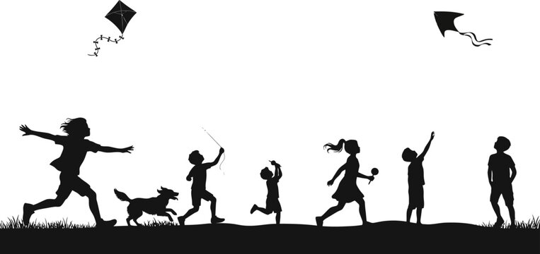 Kids playing vector, Kite flying concept