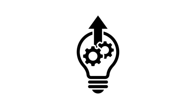 Light bulb icon with gears and upward arrow