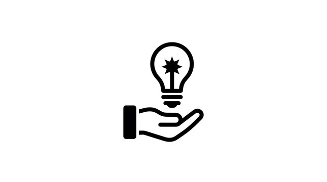 Hand holding a light bulb icon isolated on white background