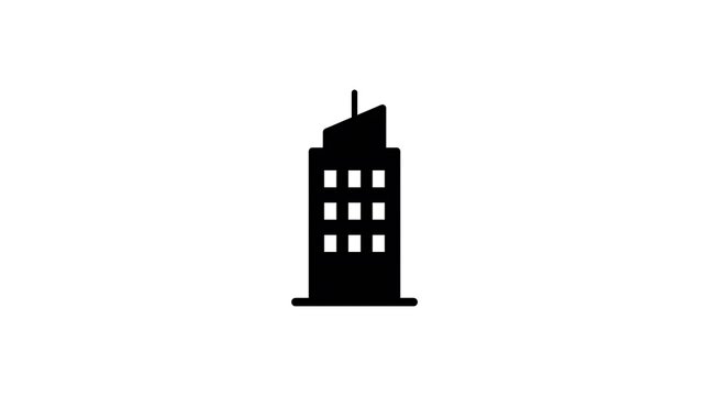 Black silhouette icon of a modern office building isolated on white background
