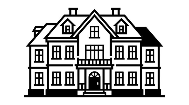 Black and white icon of a large mansion house