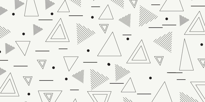 Retro memphis geometric line shapes seamless patterns. Hipster fashion 80-90s. Abstract jumble textures. Black and white. Triangle. Memphis style for printing, website, fabric, poster, cards