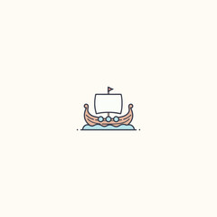 Cute viking ship logo vector icon illustration style © yayat